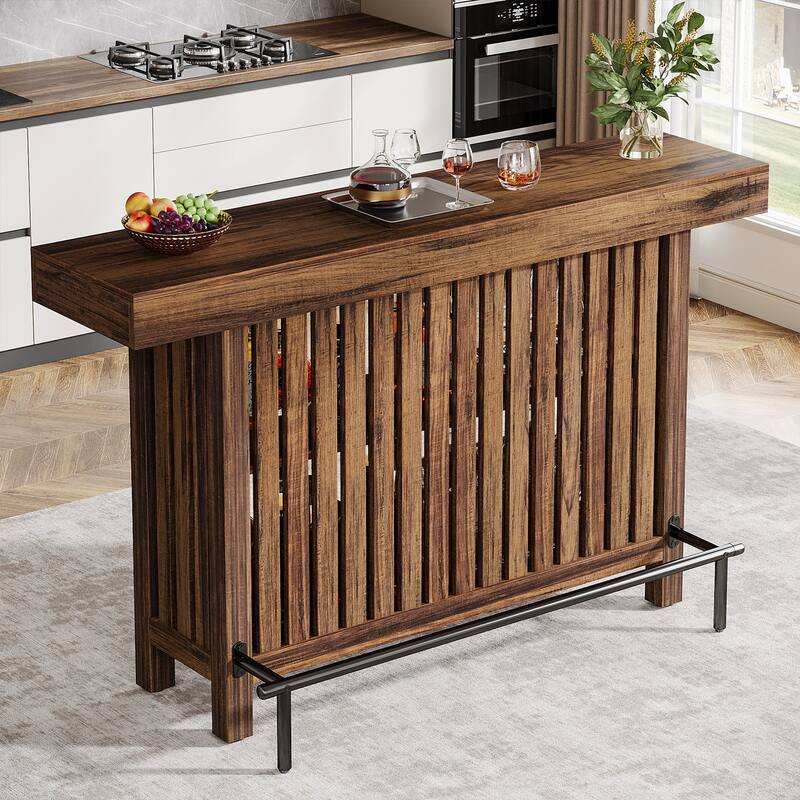 3 Tier Home Bar Unit, Mini Bar Table Height Pub Table with Footrest