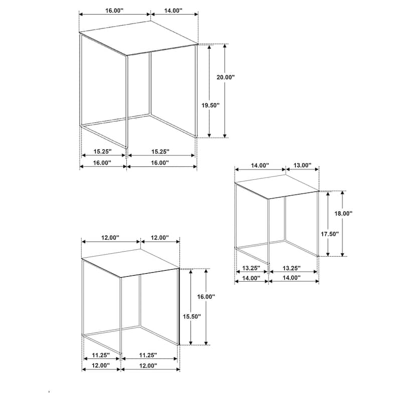 Imez 3-piece Rectangular Metal Nesting Table Set Grey