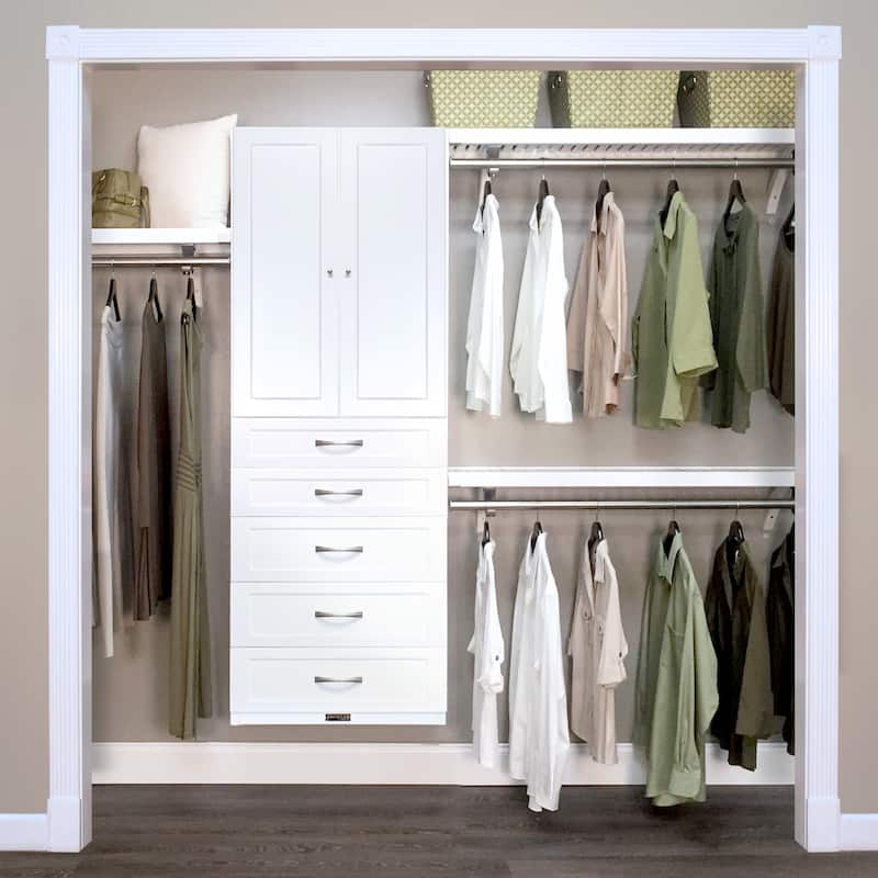 John Louis Home Solid Wood reach-In Closet System with 5-Drawers and Solid Shaker Doors White - White