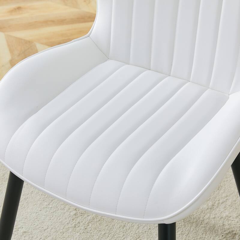 Modern 4 Piece PU Dining Chairs with Non Slip Feet, Extended Curved Cushions for Dining Room Kitchen Bedroom Living Room