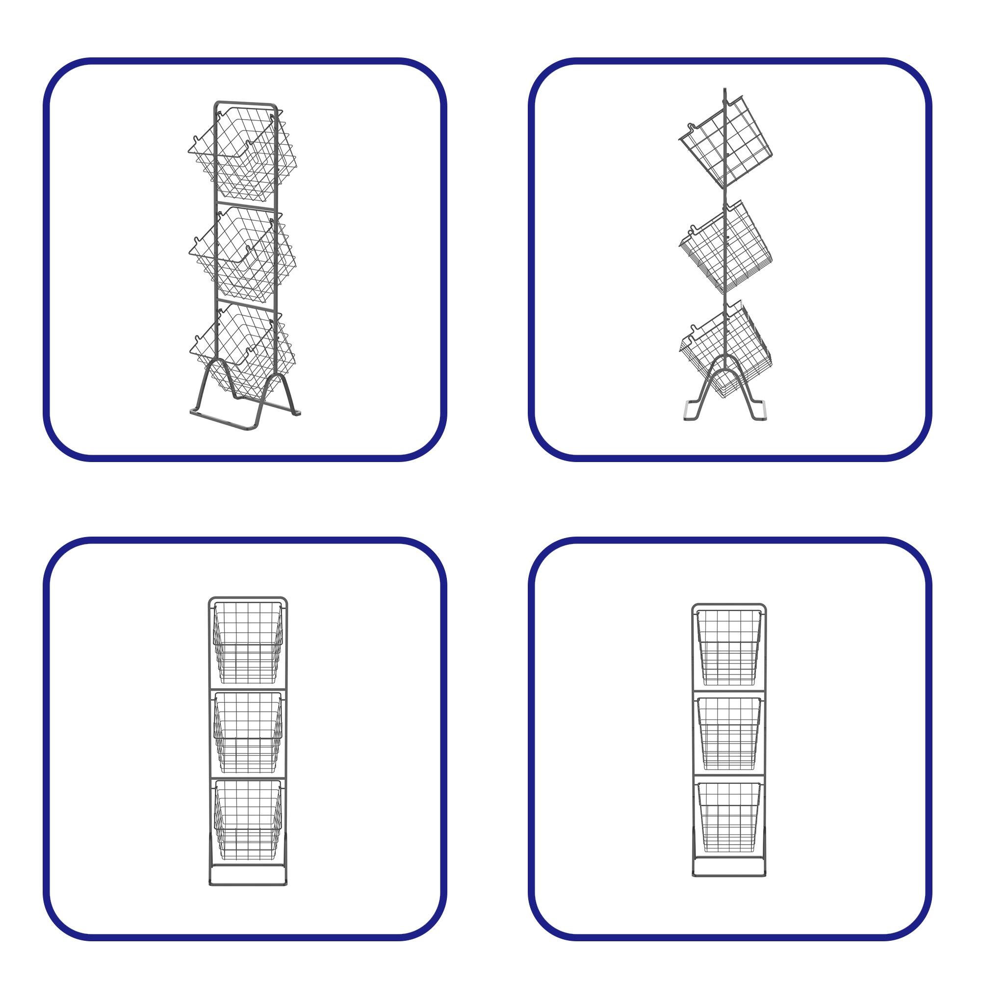 3Tier Metal Wire Storage Basket Stand with Removable Baskets, Black