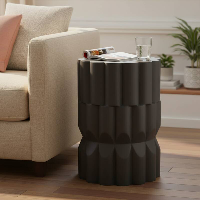 Christopher Knight Home - Modern Handmade 13" Lightweight MgO Geometric Accent Side Table for Indoor and Outdoor Use - Black