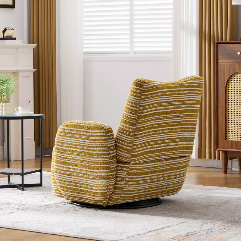 Swivel Striped Accent Chair with Metal Base, Modern Arm Chair for Living Room, Fabric Club Single Sofa Chair