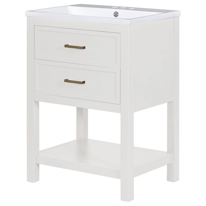 Blue and Gold Bathroom Vanity with Resin Basin Sink, U-Shaped Drawer, Textured Hardware, Storage Cabinet - 24in L MDF