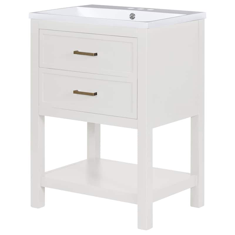 Roomfitters 24 Inch Bathroom Vanity with Sink, Modern Storage Cabinet with 2 Drawers, Freestanding Single Vanity, White