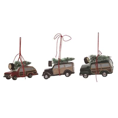 Transpac Resin Retro Wagon Ornament Set of 3 Christmas Home Decorations