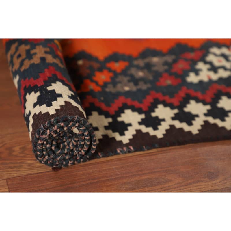 Kilim Qashqai Persian Vintage Rug Oriental Flatweave Wool Carpet - 5'2"x 9'6"
