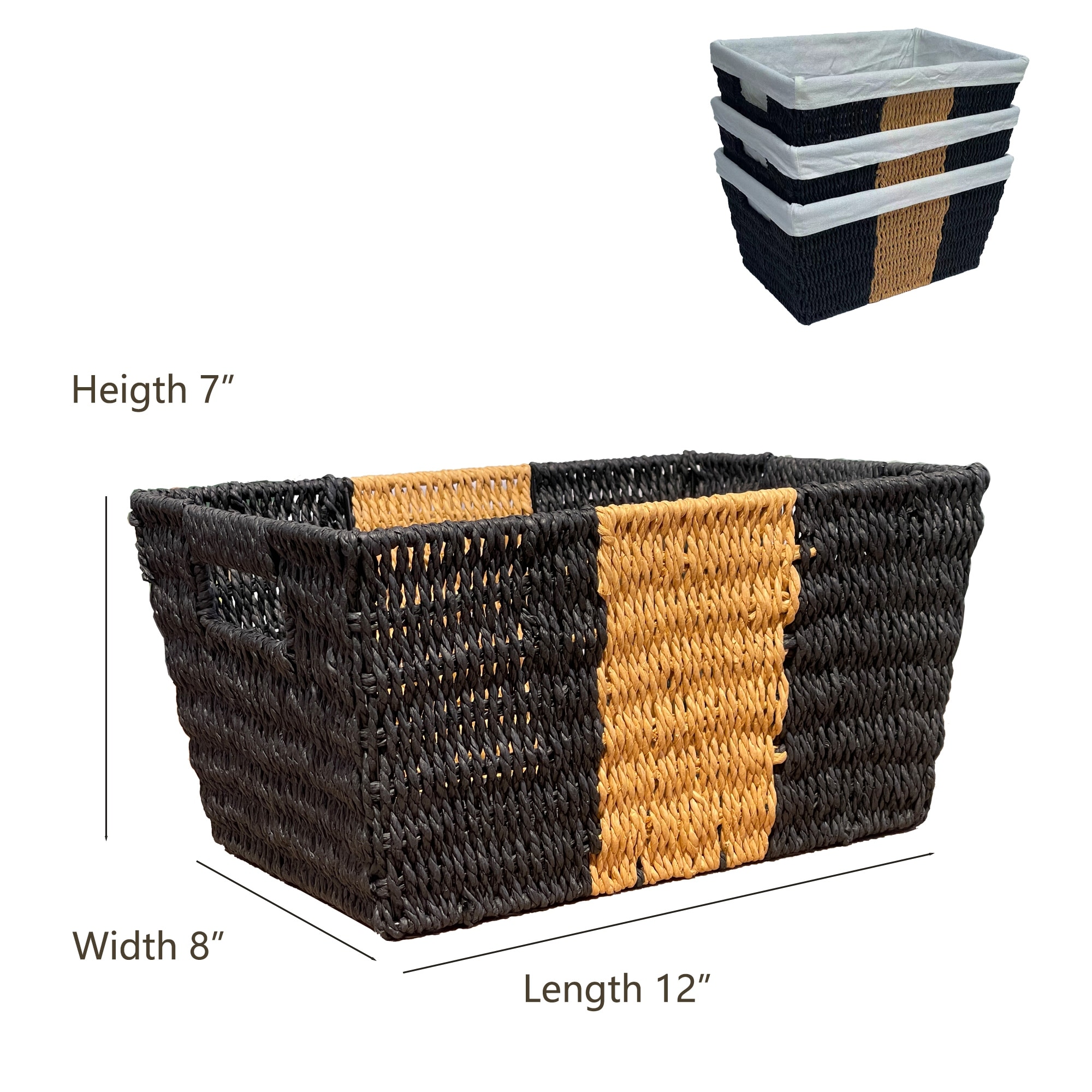 Large Woven Twisted Paper Rope Basket Built In Handles Set of 3 D 14 X W 10 X H 7 Bed Bath Beyond 39139629