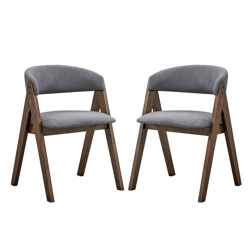 Set of 2 Upholstered Dining Chairs with Curved Backrest in Walnut and Gray - Gray/Walnut - Set of 2
