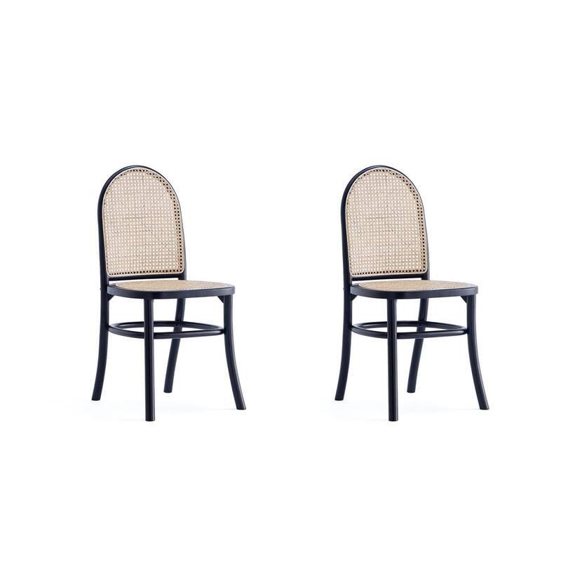 Manhattan Comfort Paragon Dining Chair 2.0 in Black and Cane - Set of 2 - Black and Grey - Set of 2