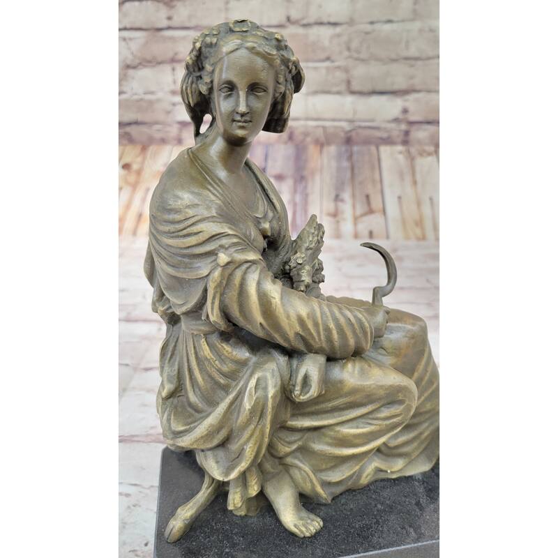 Signed Moreau Victorian Girl Farmer Harvest Bronze Sculpture Figurine Figure Art