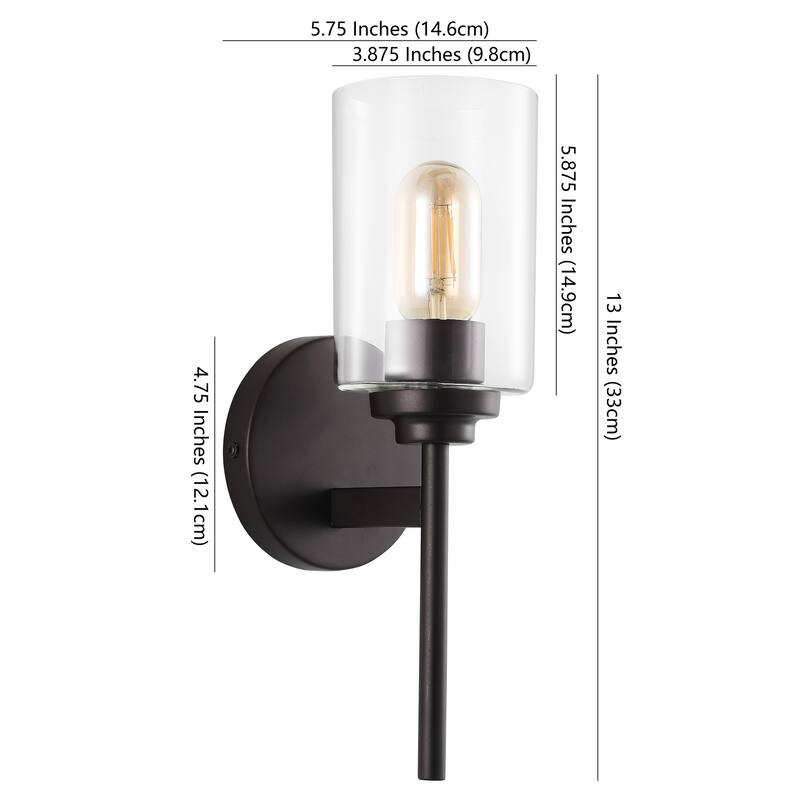 Juno 13" 1-Light Farmhouse Industrial Iron Cylinder LED Sconce, Oil Rubbed Bronze/Clear by JONATHAN Y - One