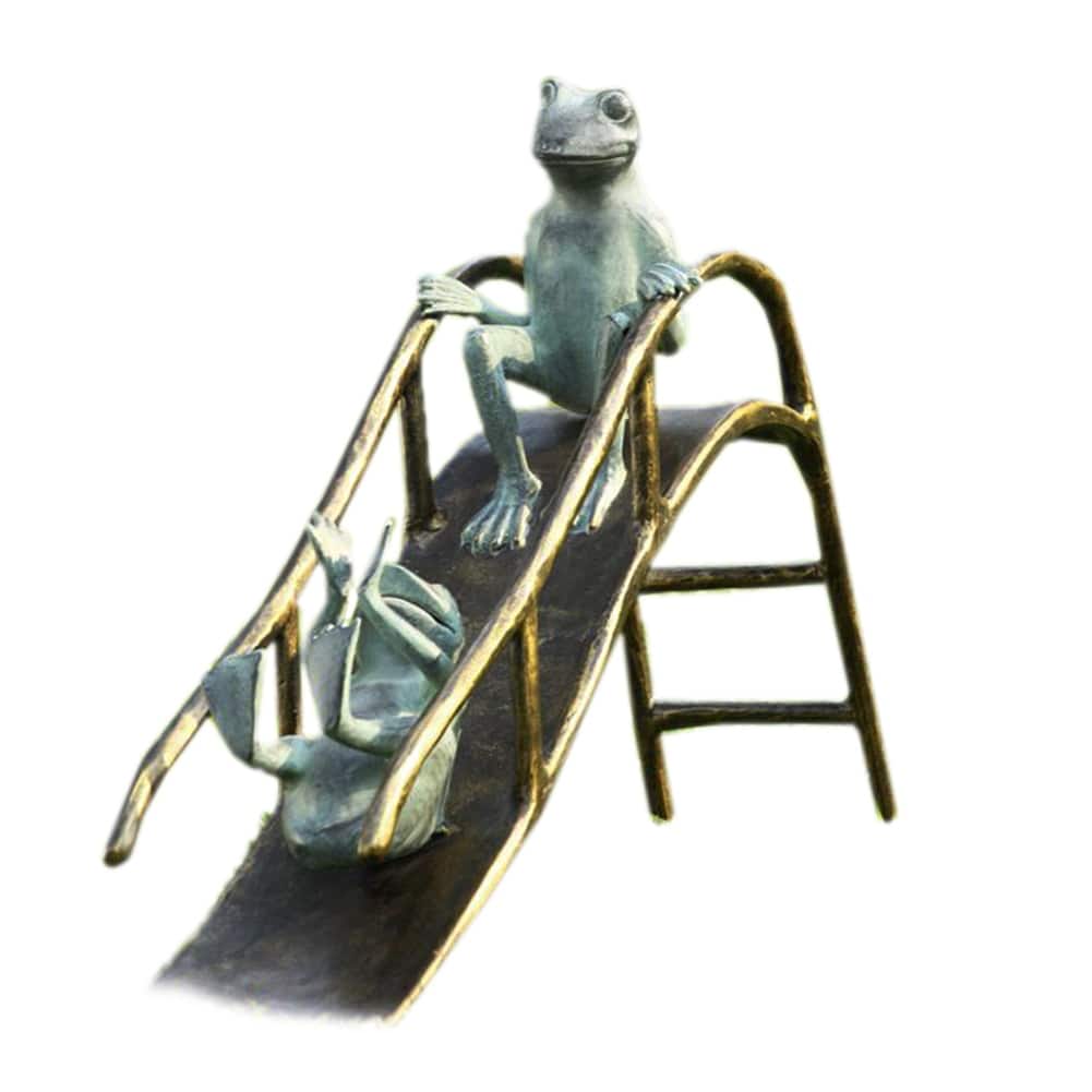 Bronze And Verdigris Finish Sliding Frogs Garden Statue - 18 X 25 X 6.5 inches