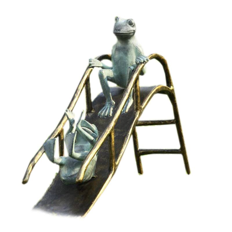 Bronze And Verdigris Finish Sliding Frogs Garden Statue - 18 X 25 X 6.5 inches