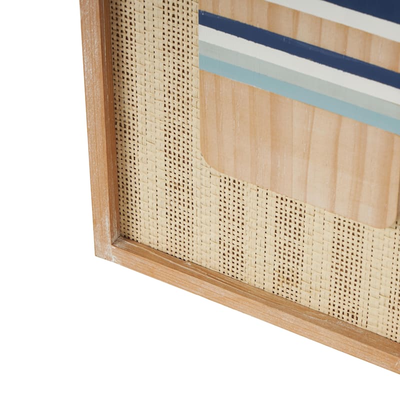 Wood Paddle Home Wall Decor with Blue and White Stripes and Woven Paper Backing - Set of 2 Cream - Roche River Decor
