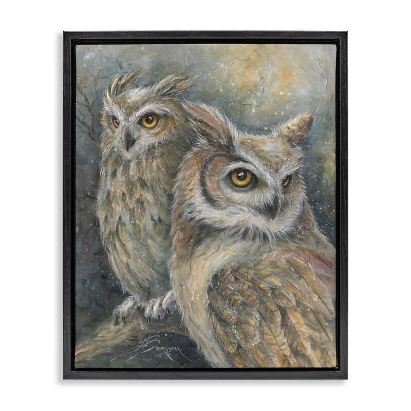 Stupell Neutral Feathered Owl Pair Framed Floater Canvas Wall Art Design By Jody Bergsma - 17 x 21 - Black