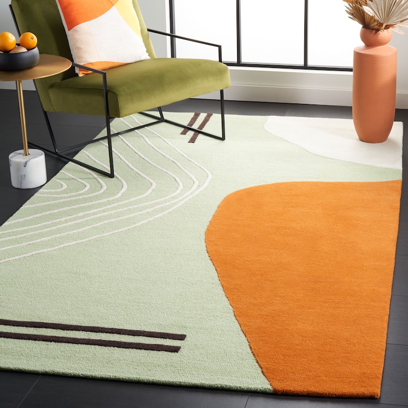 SAFAVIEH Handmade Rodeo Drive Vutka Mid-Century Modern Wool Rug - 9' x 12' - Green/Rust - Rectangle