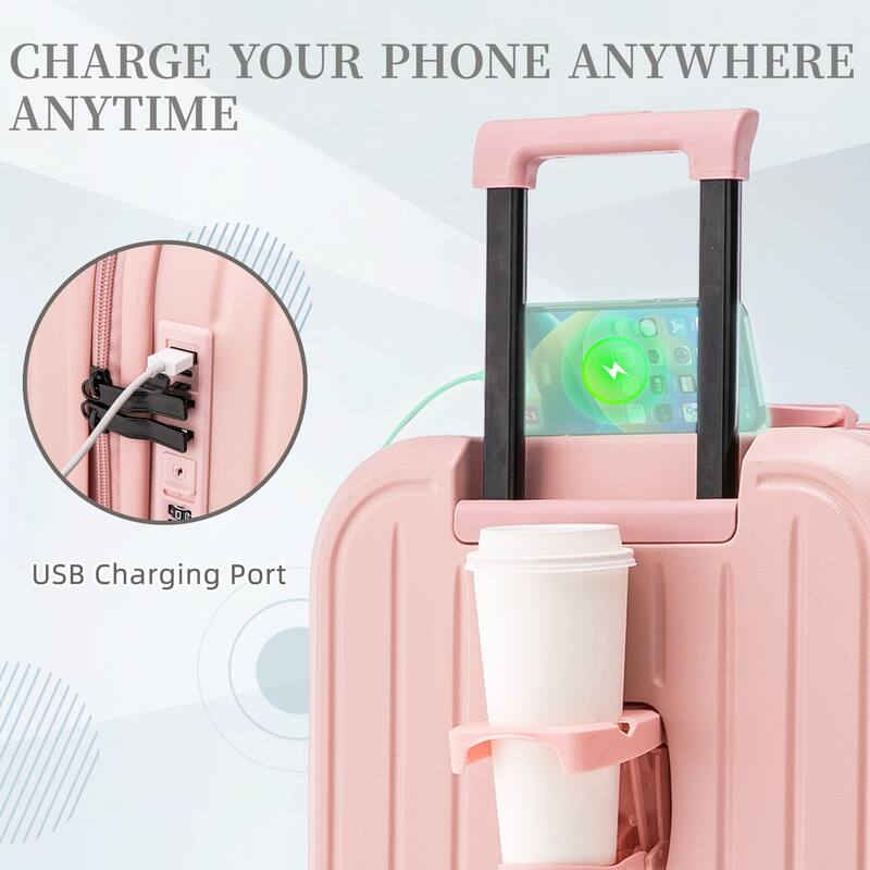 20"/24"/28" 3 pcs/set in ABS 360° Spinner Wheel Luggage, Carry on Suitcase, with Cup Holder & USB Port