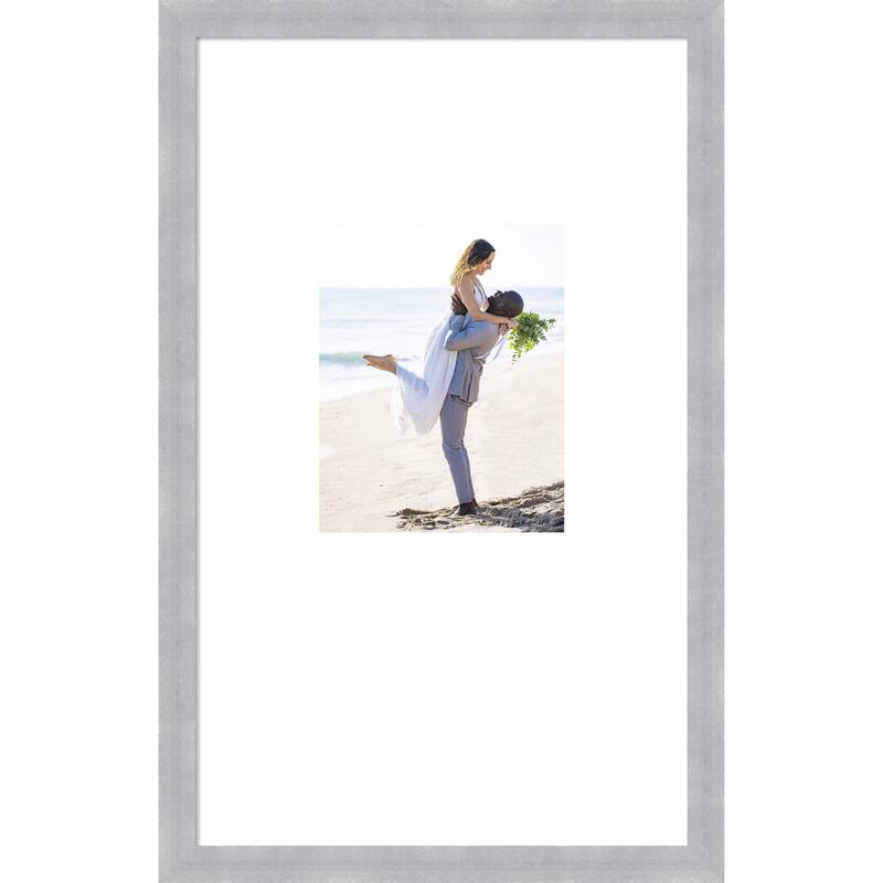 Grace Brushed Gold Narrow Framed Picture Frame, Photo Frame - 16x26 Matted White 8x10 - Grace Brushed Nickel Narrow