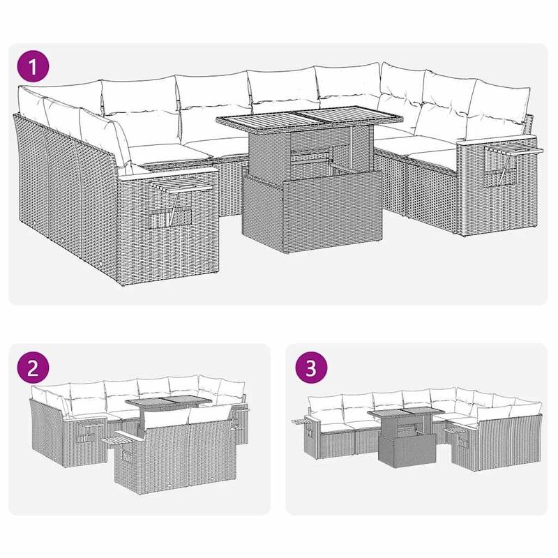 vidaXL Patio Sofa Set with Cushions Outdoor Furniture 10 Piece Poly Rattan