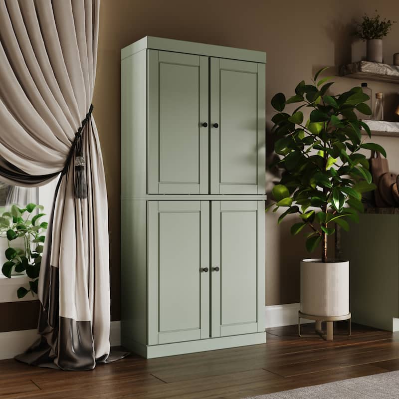 Solid Wood Tall Freestanding Kitchen Pantry Cabinet with Doors & 2 Drawers, Adjustable Shelves, Modular Storage, 32" W x 71.5" H