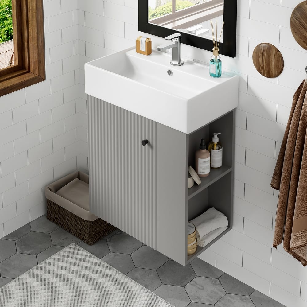 GDFStudio - Aria Modern Bathroom Vanity Combo Cabinet with Single Ceramic Sink