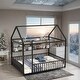 preview thumbnail 2 of 40, Full Size Metal Bed House Bed Frame with Fence and Four Metal Grid Shelves