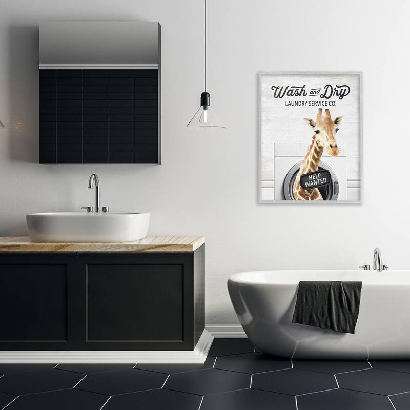 Stupell Wash & Dry Laundry Giraffe Framed Giclee Art Design By Lettered and Lined