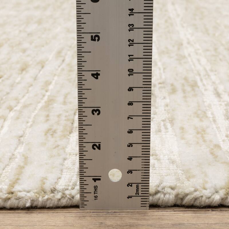 Thalia Scandinavian Textured Stripes Beige/ Ivory PET Yarn Area Rug
