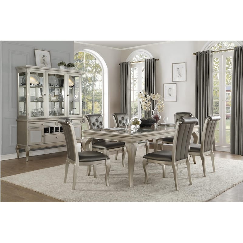 Geovanni Silver Faux Leather Dining Room Set - 7-Piece Sets