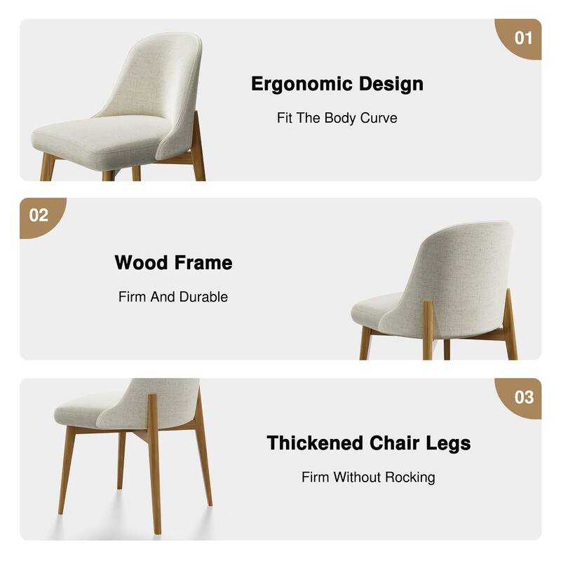 2Pcs Dining Chairs Modern Fabric Upholstered Kitchen Side Chairs with Natural Wood Legs Comfy Armless Side Chair