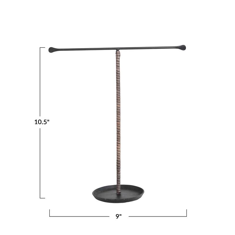 Metal and Leather Jewelry Stand - 9.0"L x 3.5"W x 10.5"H
