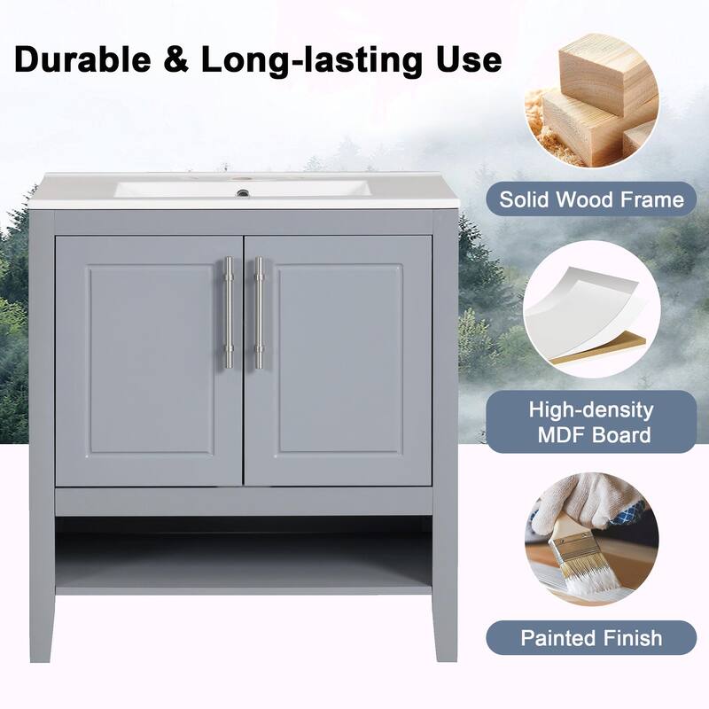 30" Bathroom Vanity with Sink, Multi-functional Cabinet with Doors and Drawers