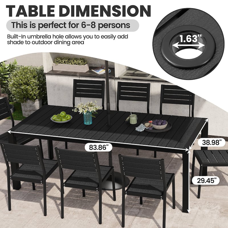 Outdoor Aluminum Patio Dining Table with Umbrella Hole