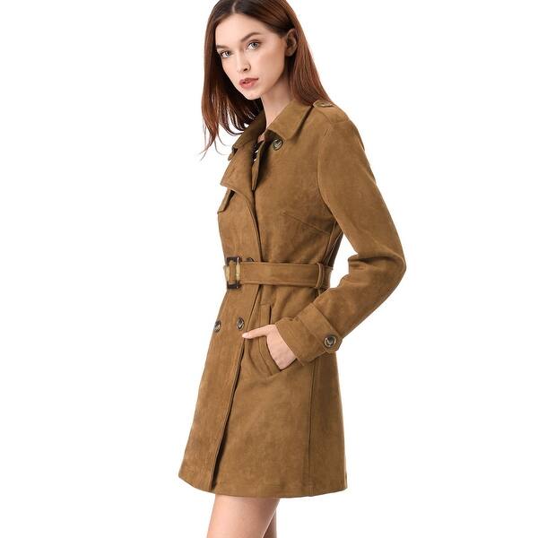 Shop Women S Notched Lapel Double Breasted Faux Suede Trench Coat