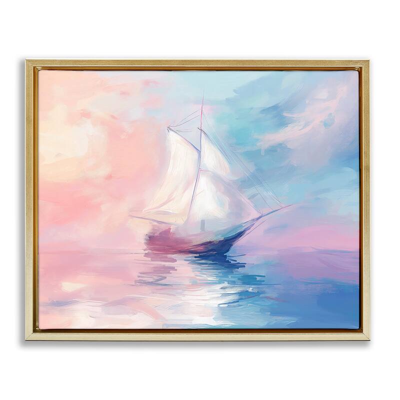 Stupell Soft Pastel Sea Vessel Framed Floater Canvas Wall Art Design By Arlington Prints - 21 x 17 - Gold