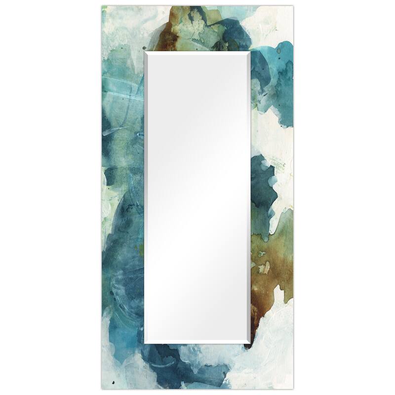 "Blue Sky" Abstract Rectangular Beveled Wall Mirror on Free Floating Tempered Glass - Multi - 72 x 36