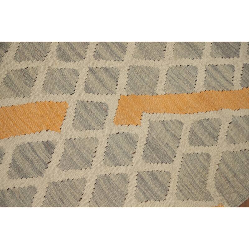 Hand Woven Oriental 100% Wool Carpet Southwestern Tribal Greys & Charcoal Kilim Runner Rug - 5' 7'' X 2' 2''