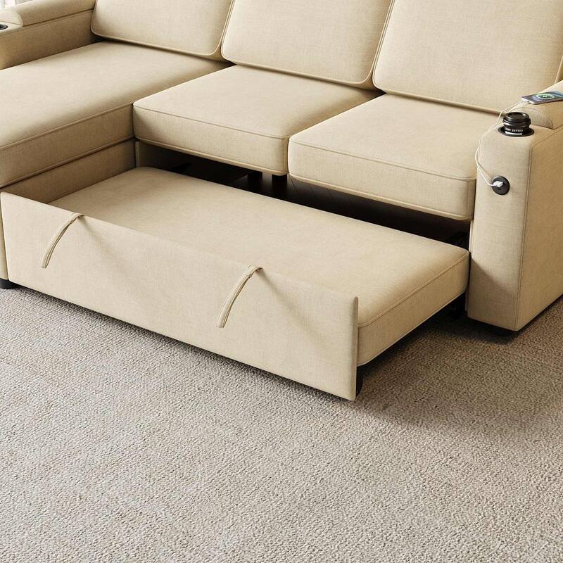85.8" Upholstery Sleeper Sectional Sofa Pull Out Sofa Bed with Storage Space