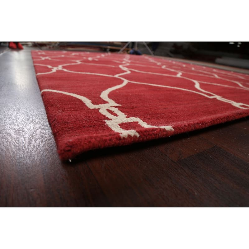 Red Trellis Oriental Contemporary Area Rug Hand-tufted Wool Carpet - 9'0" x 12'0"