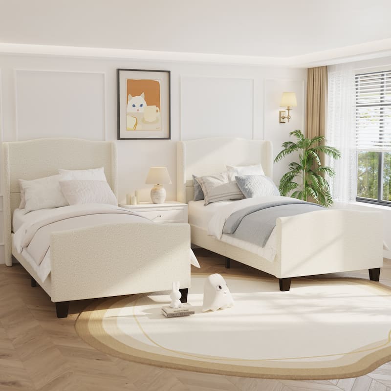 GDFStudio - Jane 49.21" High Back Upholstered Headboard Bed Frame with High Footboard