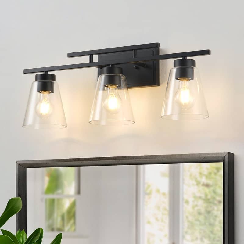 3-Light Modern Bathroom Vanity Light Fixture, Brushed Black Wall Sconce with Frosted Glass Shades