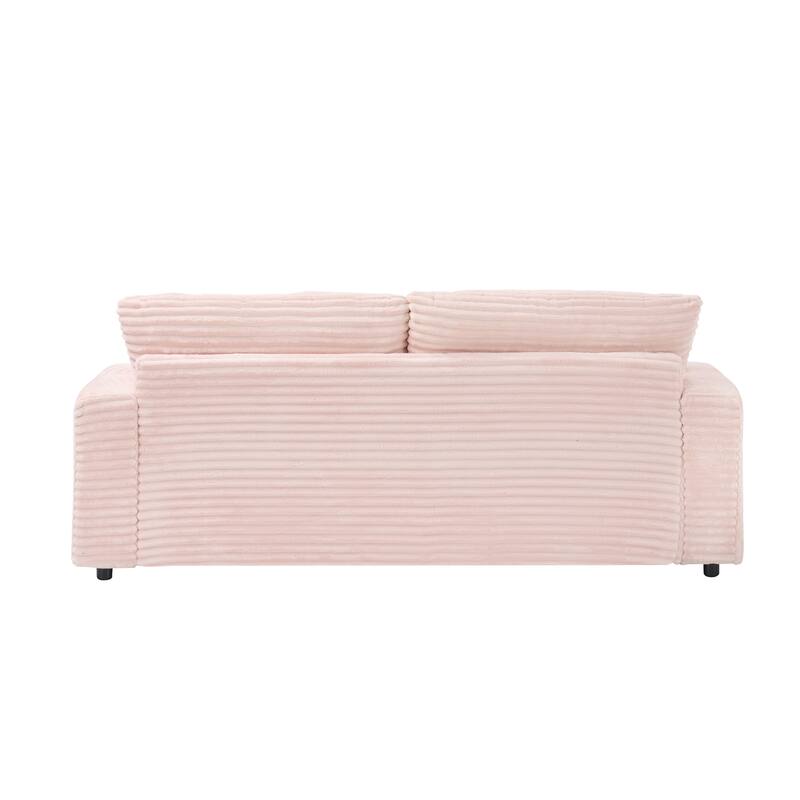 Corduroy Sleeper Sectional Sofa Loveseat Couch with 2 Storage Ottomans