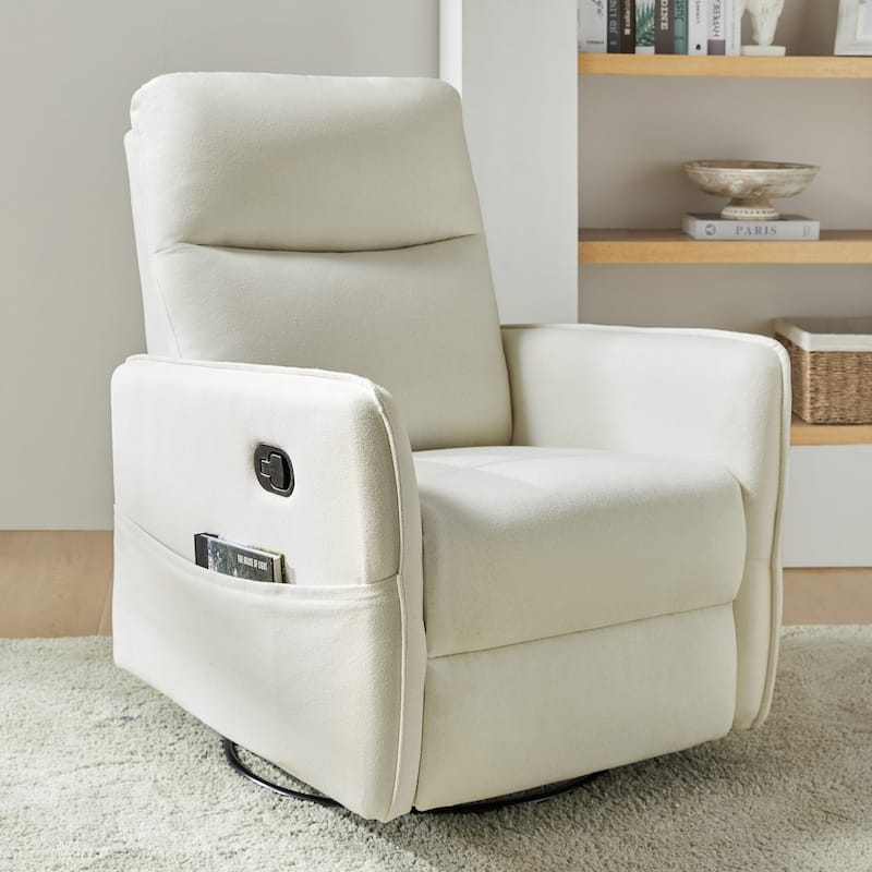 Curtis Rocker Swivel Recliner with Two Side Pockets by HULALA HOME - Ivory