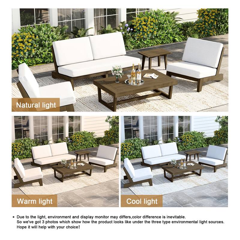 Casual Teak Wood 5-Piece Outdoor Patio Conversation Set