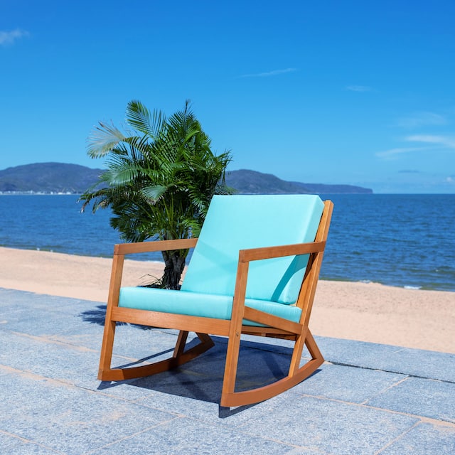 SAFAVIEH Outdoor Vernon Rocking Chair w/ Cushion - Natural/Aqua