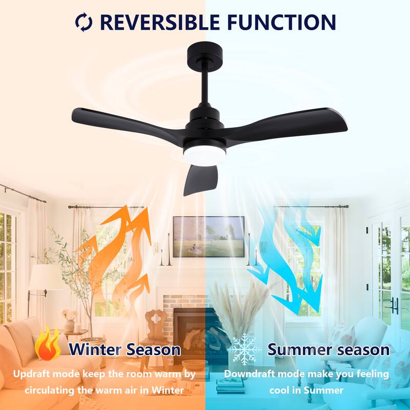 42 Inch Ceiling Fans with Lights and Remote, Ceiling Fan with Light 3 Blades Modern Ceiling Fan Noiseless Reversible DC Motor