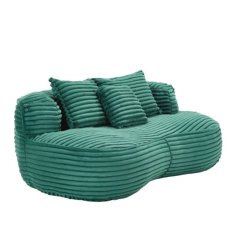Corduroy Bean Bag Chair, Foam-Filled Lazy Floor Sofa with 3 Pillows, Soft Upholstered Lounge Chair for Adults & Teens