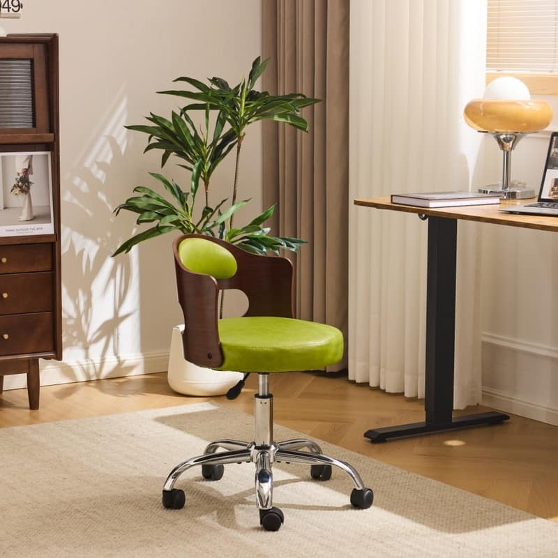 Ring-Shaped Wooden Back Office Chair With Foot Spikes And Wheels