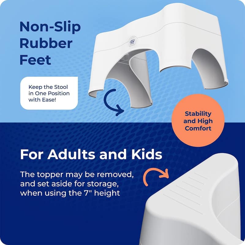 Squatty Potty The Original Bathroom Toilet Stool - Adjustable 2.0, Convertible to 7 Inch or 9 Inch with Removable Topper - White